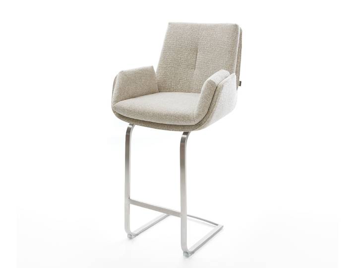 Barstuhl Clea-Flex Webstoff Soft Beige Freischwinger Flach Edelstahl Silberfarben, Barstühle
