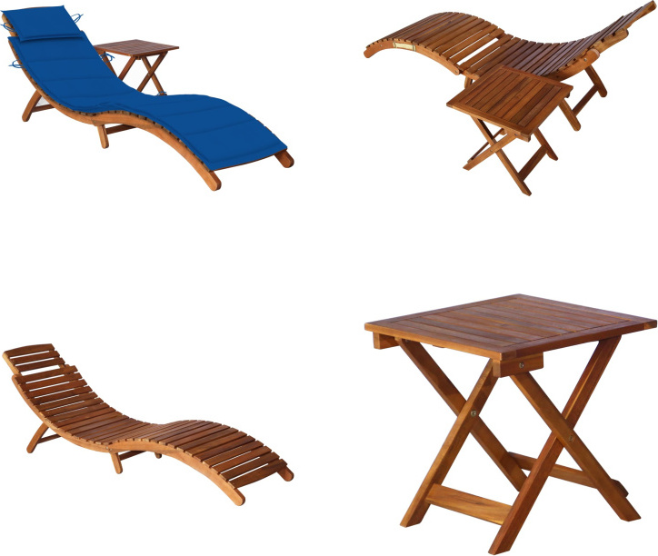 vidaXL Sonnenliege mit Tisch und Auflage Massivholz Akazie - Sonnenliege Mit Tisch - Sonnenliegen Mit Tischen - Holz-Sonnenliege Mit Tisch - Holz-Sonnenliegen Mit Tischen