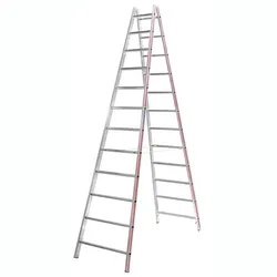Doppelleiter Hymer Sprossenstehleiter 2x12 Sprossen Spreizsicherung durch 20 mm Perlongurte beidseitig begehbar