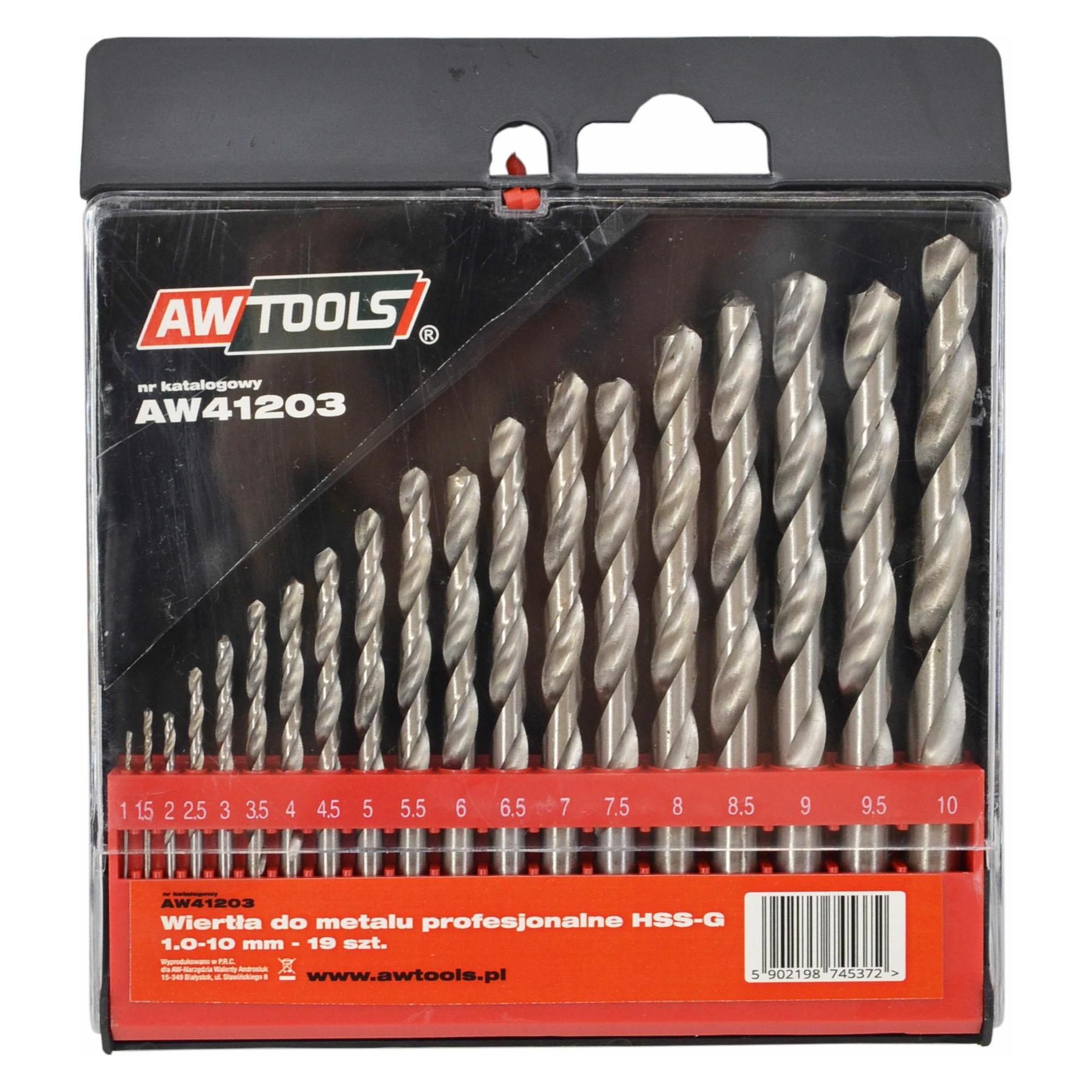 Awtools WIERTŁA DO METALU HSS-G KOMPLET 19elem. /1,0-10,0mm/ (AW41203)