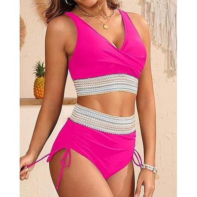 Damen Badeanzug Tankini Bademode Gehäkelt Rückenfrei Strandbekleidung Boho Einfarbig Einfach Stürzen Ärmellos Badeanzüge