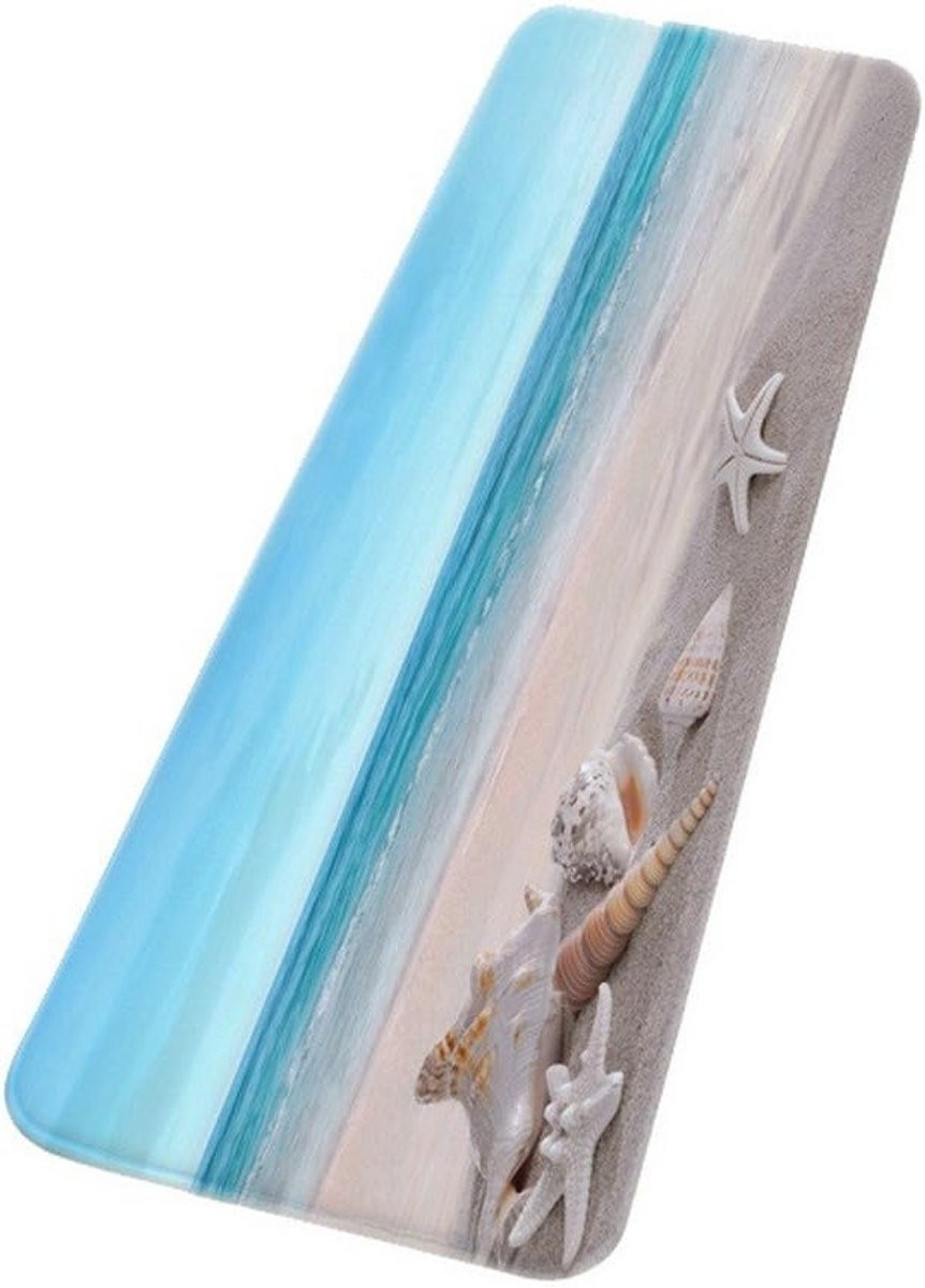 Badmat met Blauwe Oceaan Zeester en Conch Shell Nautische Print 40 x 120 cm