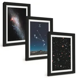 BILDER SET 3er Set - 20x30 cm Schwarzer Rahmen - Kosmische Landschaften von Galaxien