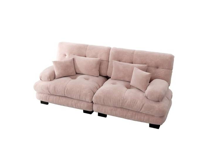 Canapé d'angle Logidon velours rose vintage chenille 220 cm avec coussin lombaire