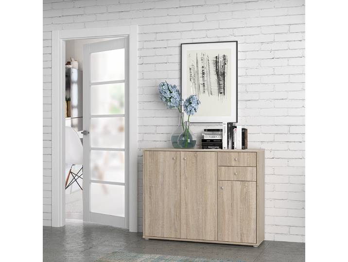 Commode A 109 x 86cm Beige/Imitation chêne de Sonoma