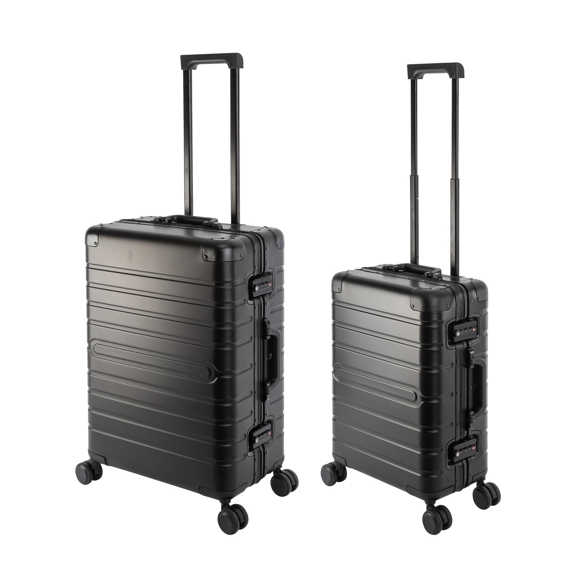 Travelhouse Oslo - 2er Reisekoffer Set S+M - Aluminium Hartschale Schwarz