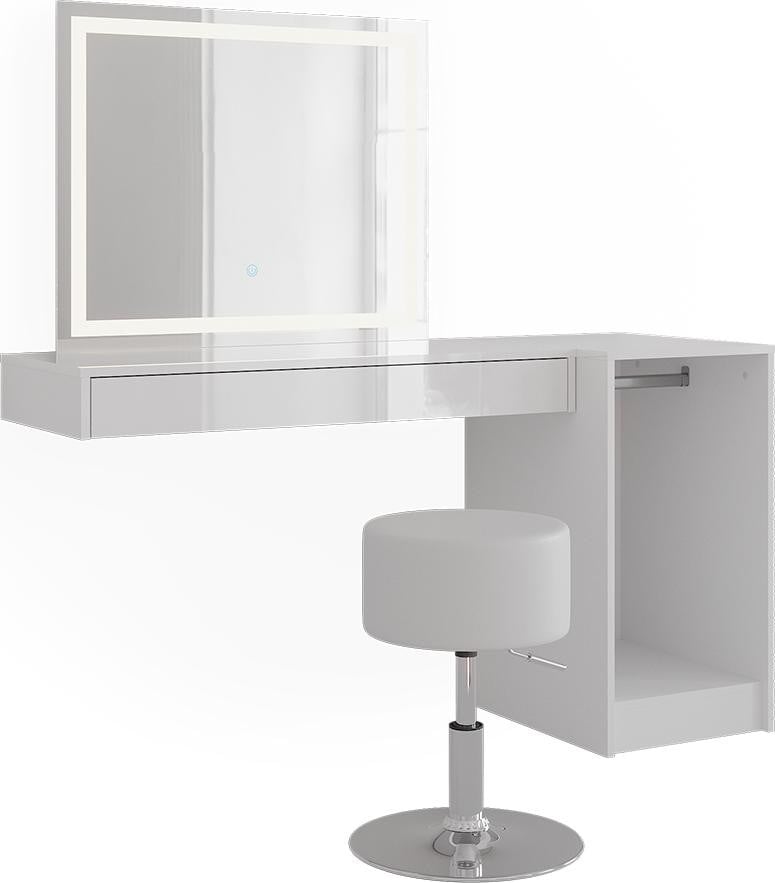 Vicco Kaptafelset Sherry Wit met LED-spiegel, kruk en kledingstang, Model 59562
