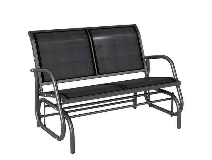 ComfortXL Gartenbank De-15219 2-Sitzer mit ergonomischen Armlehnen Schwarz, Metall, 120x85x70 cm, Gartenmöbel, Gartenbänke