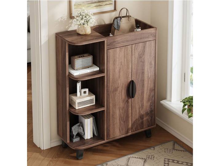 VUENOR Meuble d'entrée 80x32x99 cm marron – rangement chaussures à double porte