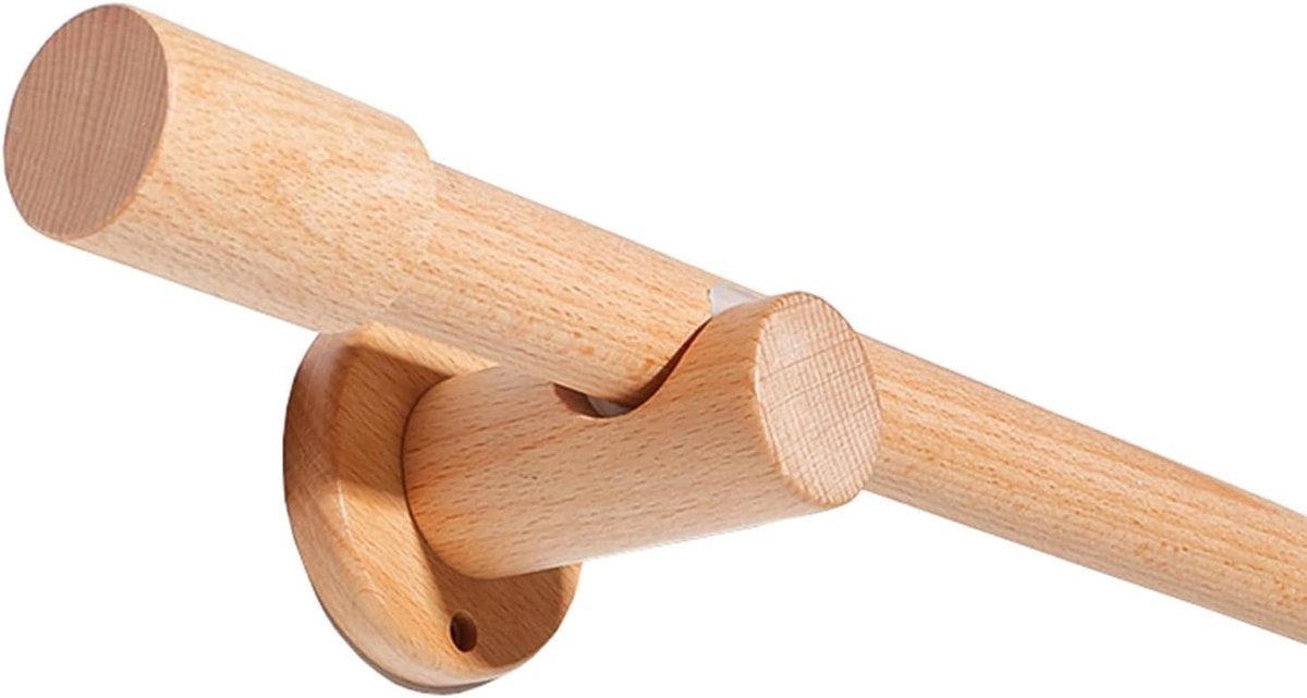 Massieve houten gordijnroede in houtkleur tot 320 cm voor het ophangen van raambekleding