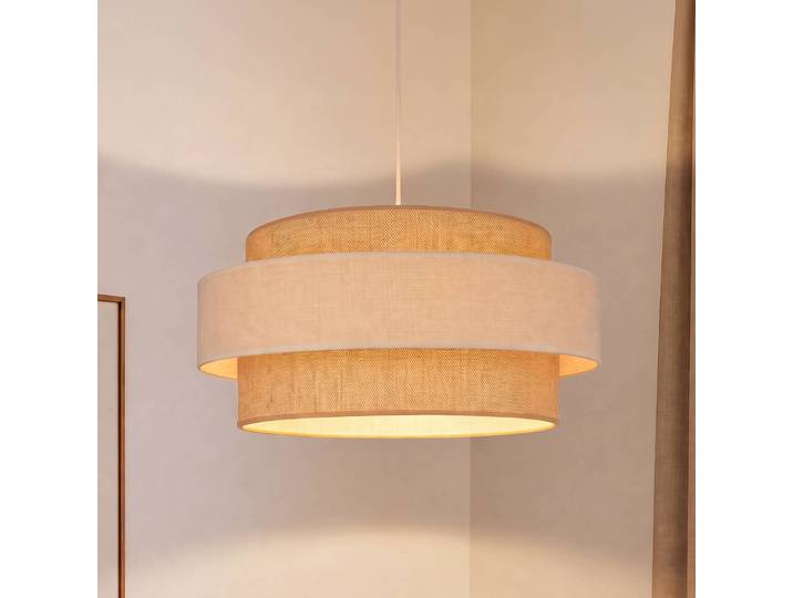Hängelampe Space Duolla, creme / amber, für Schlafzimmer, Textil / Stoff / Seide, Junges Wohnen, Pendelleuchte
