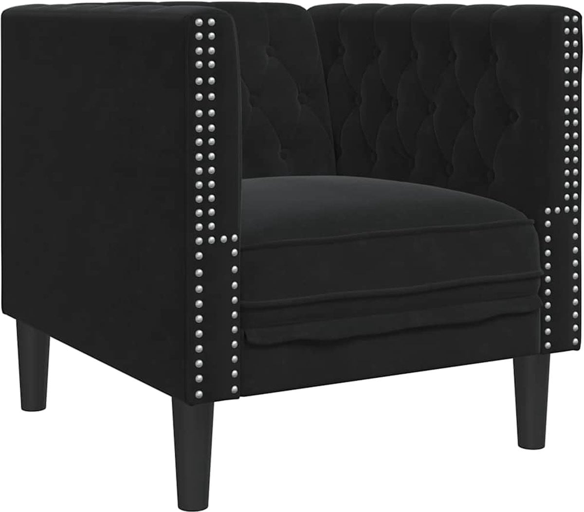 vidaXL Chesterfield-stijl fauteuil in zwart fluweel