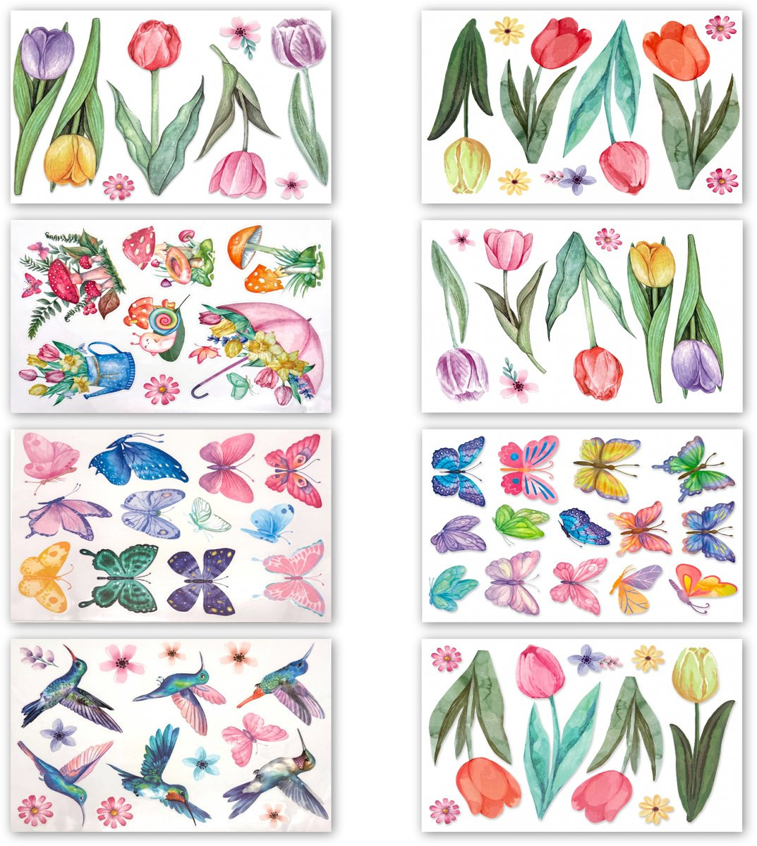 Purepeak Raamstickers Set van 8 Vellen met Vlinders en Bloemen - Dubbelzijdig Bedrukt