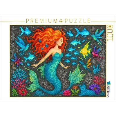 CALVENDO Puzzle Meerjungfrau und Leuchtfische | 1000 Teile Lege-Größe 64x48cm Foto-Puzzle für glückliche Stunden