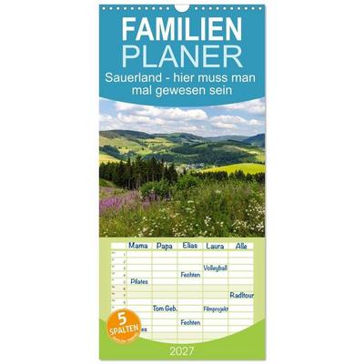 Familienplaner 2027 - Sauerland - hier muss man mal gewesen sein mit 5 Spalten (Wandkalender, 21 x 45 cm) CALVENDO