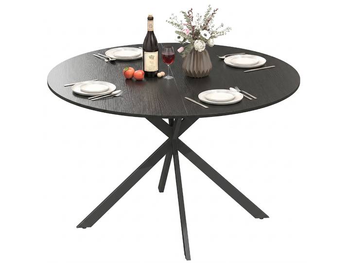 HOMCOM Eettafel, Ronde industriële keukentafel met X-poten, krasbestendig melamine, tot 40 kg, verstelbare voetjes, zwart, 120x75 cm Aosom.nl