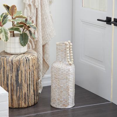 ARCILLA ELEMENTAL Intricately Woven Tall Bamboo Wood Floor Vase - White or Brown