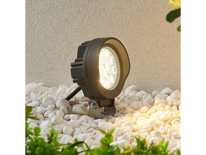 Lindby Emar LED-Erdspießstrahler in Dunkelgrau, schwarz, Aluminium, Modern, LED Außenleuchte