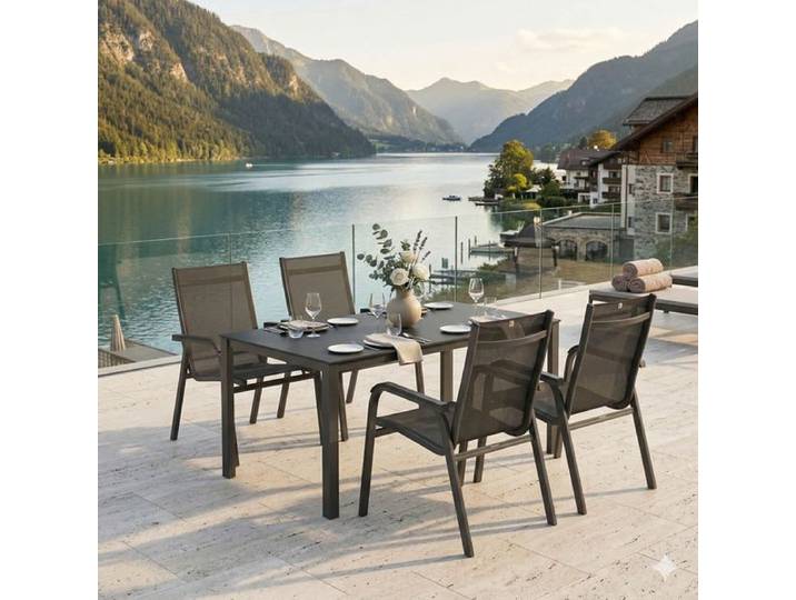 Kettler Basic Plus Gartenmöbel-Set M (4 Plätze) Tisch 160x95cm Dunkelgrau