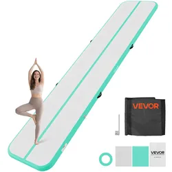 VEVOR Aufblasbare Gymnastikmatte 500x100x10 cm Airtrack-Turnmatte für Training, Wettkampfsport & Yoga, mit Rutschfester Oberfläche, 600-W-Elektroluftpumpe, Reparaturflicken, Düsen & Tasche, Mintgrün