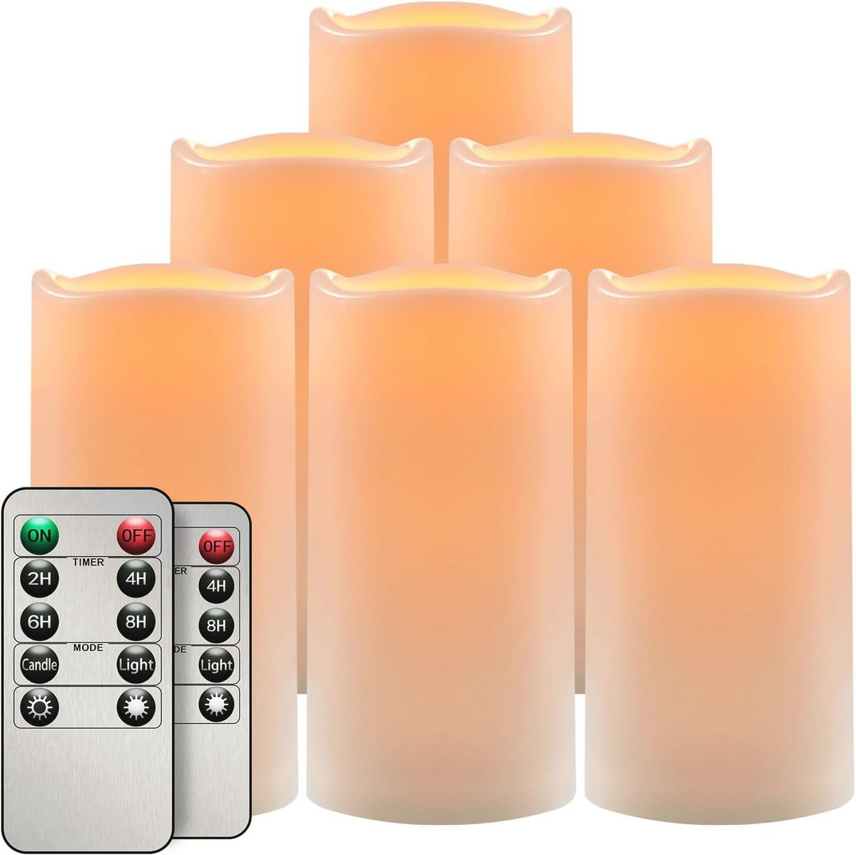 Set van 6 LED Kaarsen met Afstandsbediening - Flikkerende Vlamloze Buitenverlichting