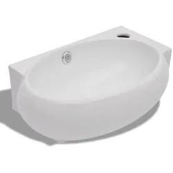 vidaXL Waschbecken mit Wasserhahn-Loch und Überlaufloch Keramik Weiß