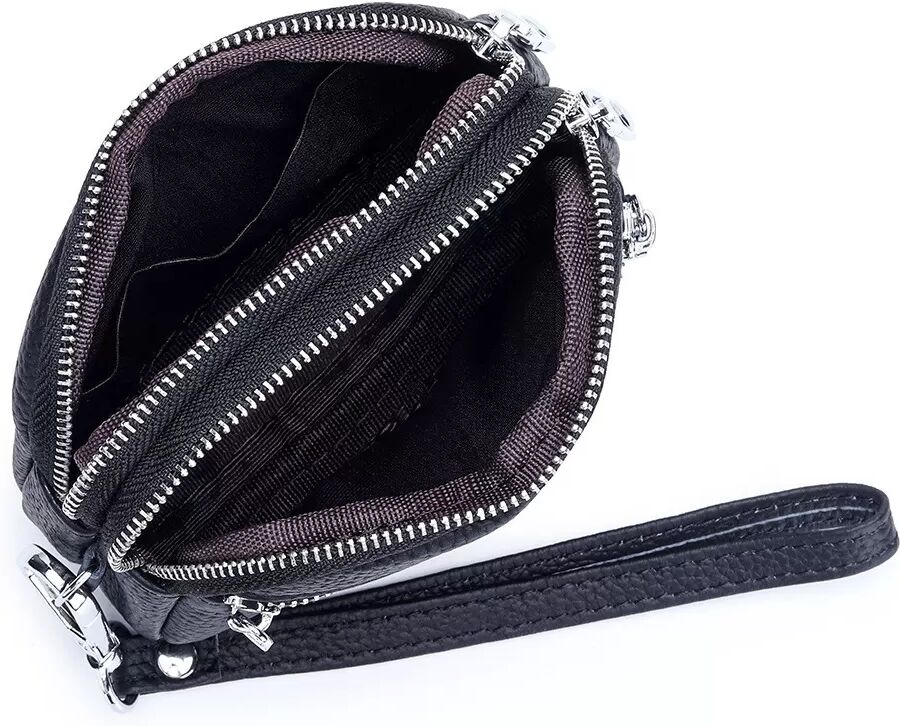 INF Kleine Damenbrieftasche mit Reißverschluss, Mini-Geldbörse aus echtem Leder mit Münzfach Schwarz