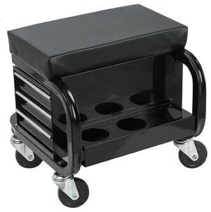 DEVERA Mobile Creeper Stool with Tool Storage, 3-Drawer Rolling Garage Seat