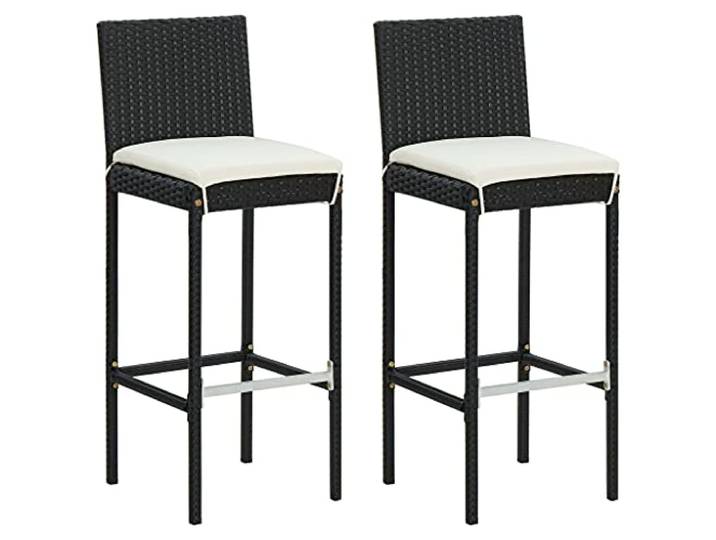 vidaXL Garten-Barhocker mit Kissen 2 STK. Schwarz Poly Rattan