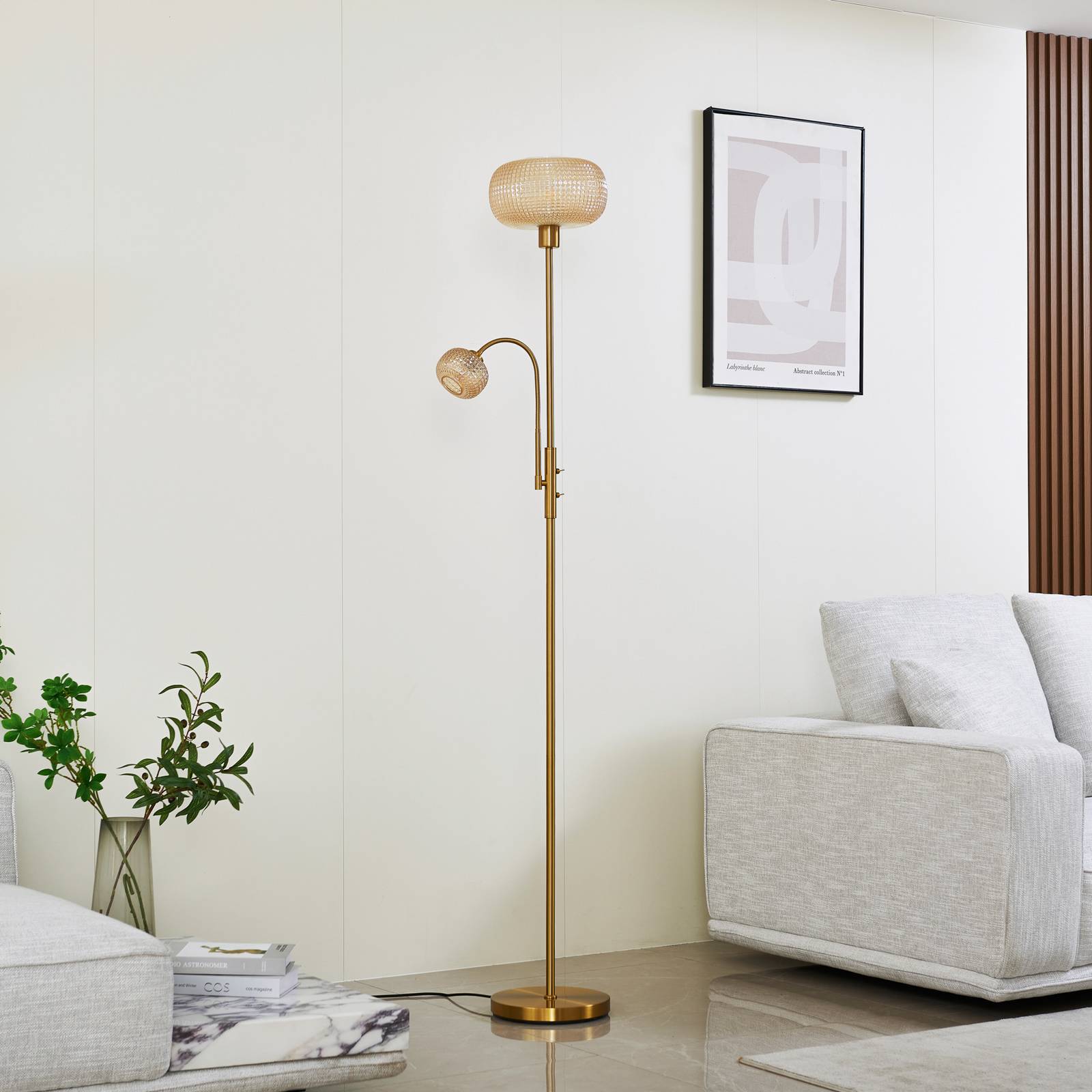 Stehlampe Aliette Lindby, messing / gold, für Wohn- / Esszimmer, Metall, Modern, Stehlampe