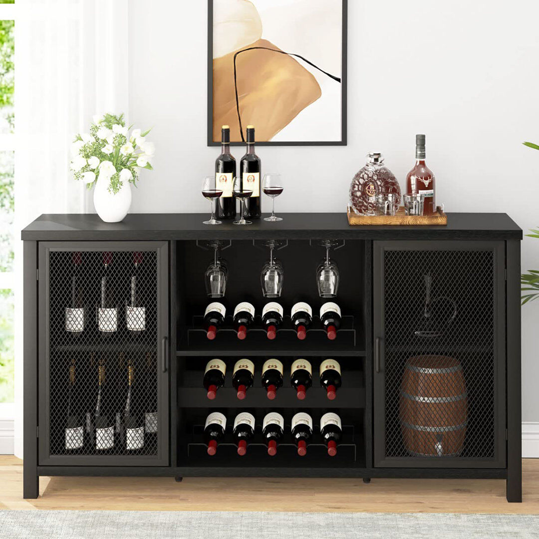 Rio 35 cm Iron Bar Cabinet Bar Cabinet Black Oak 82cm H X 140cm D X 35cm L