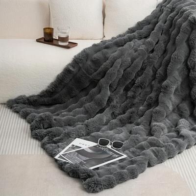 Uplifted Finds Cozy Faux Rabbit Fleece Blanket Throw For Living Room Bedroom Dorm 152 X 178 Cm black