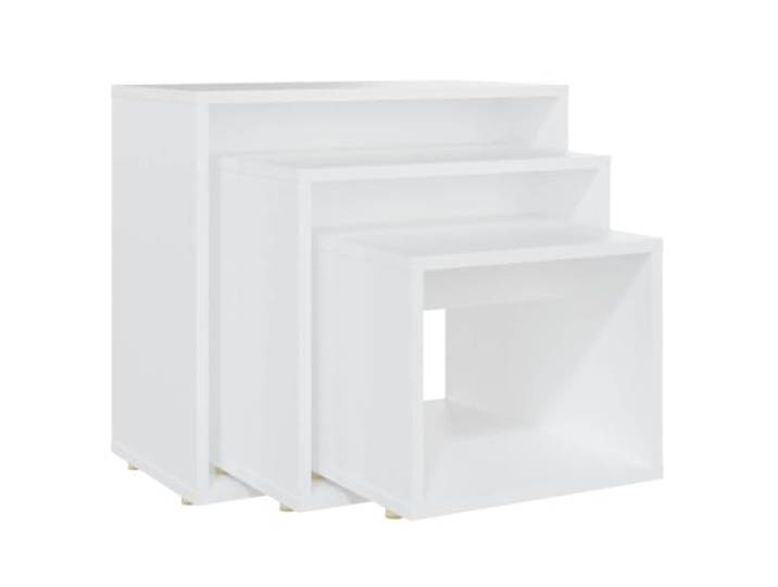 HQWNVXNM Satztisch 3er Set Beistelltisch Weiß Couchtisch Holzwerkstoff Ineinander schiebbare Tische schaffen flexible Abstellfläche im Schlafzimmer oder neben dem Sofa.