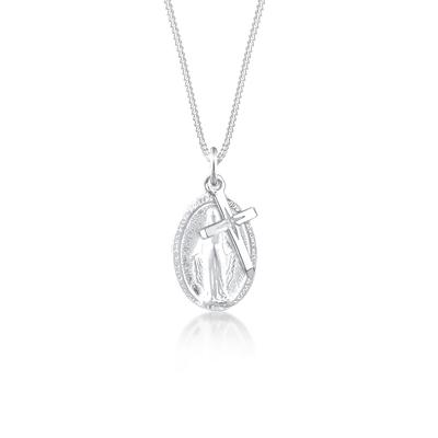 Kette mit Anhänger ELLI "Halskette Kreuz Marienbild Glaube Religion 925 Silber" Gr. 45, silber, Halsketten, Damen, 45, ohne Stein, Silber 925 (Sterlingsilber)