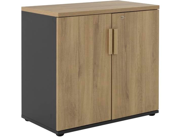 Drehtürenschrank GAMI ITALIC , eiche bocage, anthrazit, B:80cm H:75cm T:45cm, Holzwerkstoff, Schränke, Drehtürenschrank, Praktisch und funktional für mehr Ordnung im Büro.