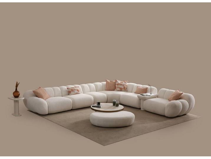 JVmoebel Ecksofa JVMoebel Ecksofa in Weiß mit Couchtisch und Hocker, 6 Teile