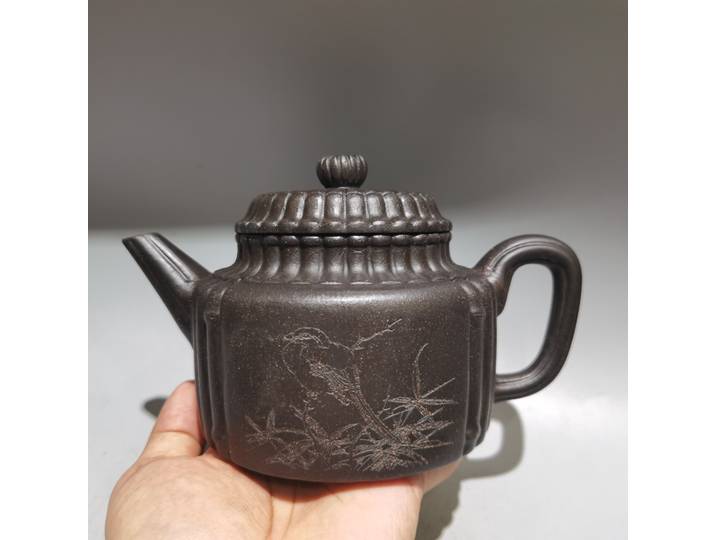 Théière chinoise YFête ing Purple Designers Pot, Théière en forme d'horloge, Motif tendon, Motif chrysanthème, Théière, Amass, Ornements de richesse, 7
