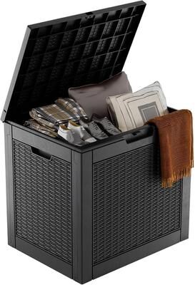 150/100/75/60/50/32/30gallon resin outdoor storage deck box weatherproof lockable(black).