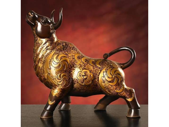 Ornement de vache en cuivre Feng Shui, décor de bureau à domicile peint