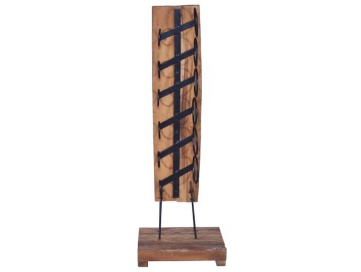 YUTAASU Weinständer für 6 Flaschen 35x35x100 cm Massivholz Teak Retro Stil, Stabile Eisen Elemente, Für Küche und Wohnzimmer, Organisierte Aufbewahrung