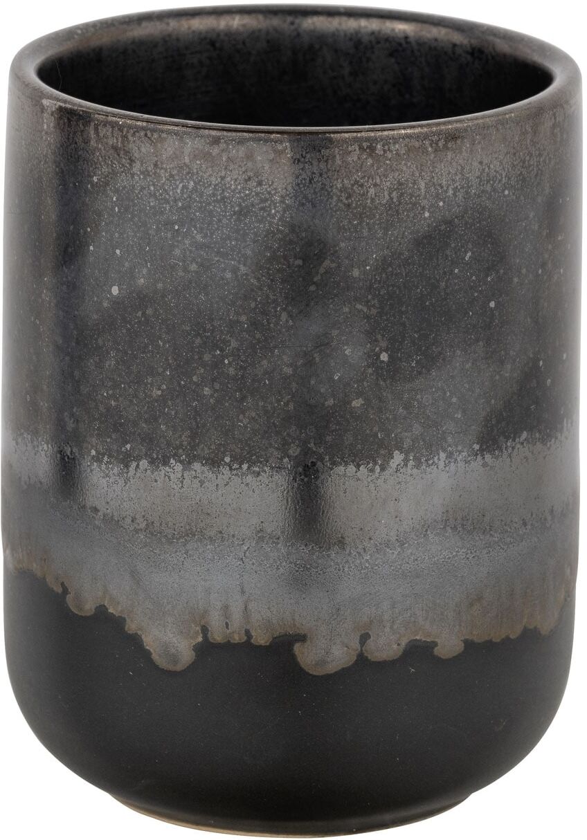 Badaccessoire-Set "»Riolo«", grau, Edelstahl, Keramik, SCHÖNER WOHNEN-KOLLEKTION, Badaccessoires-Sets, Zahnputzbecher, Seifenspender & WC-Garnitur, aus Keramik, Effektglasur