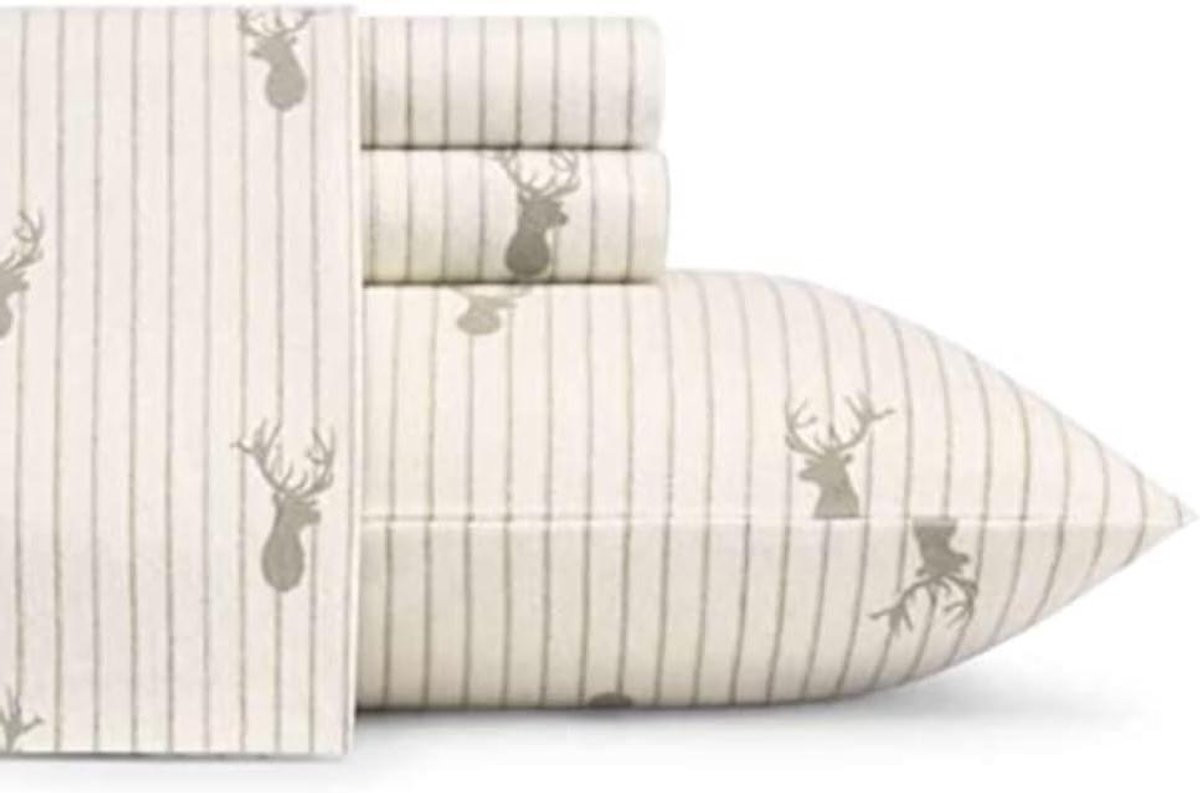 Deer Lodge Katoenen Flanellen Lakenset - Beige - Driemaal Geborsteld