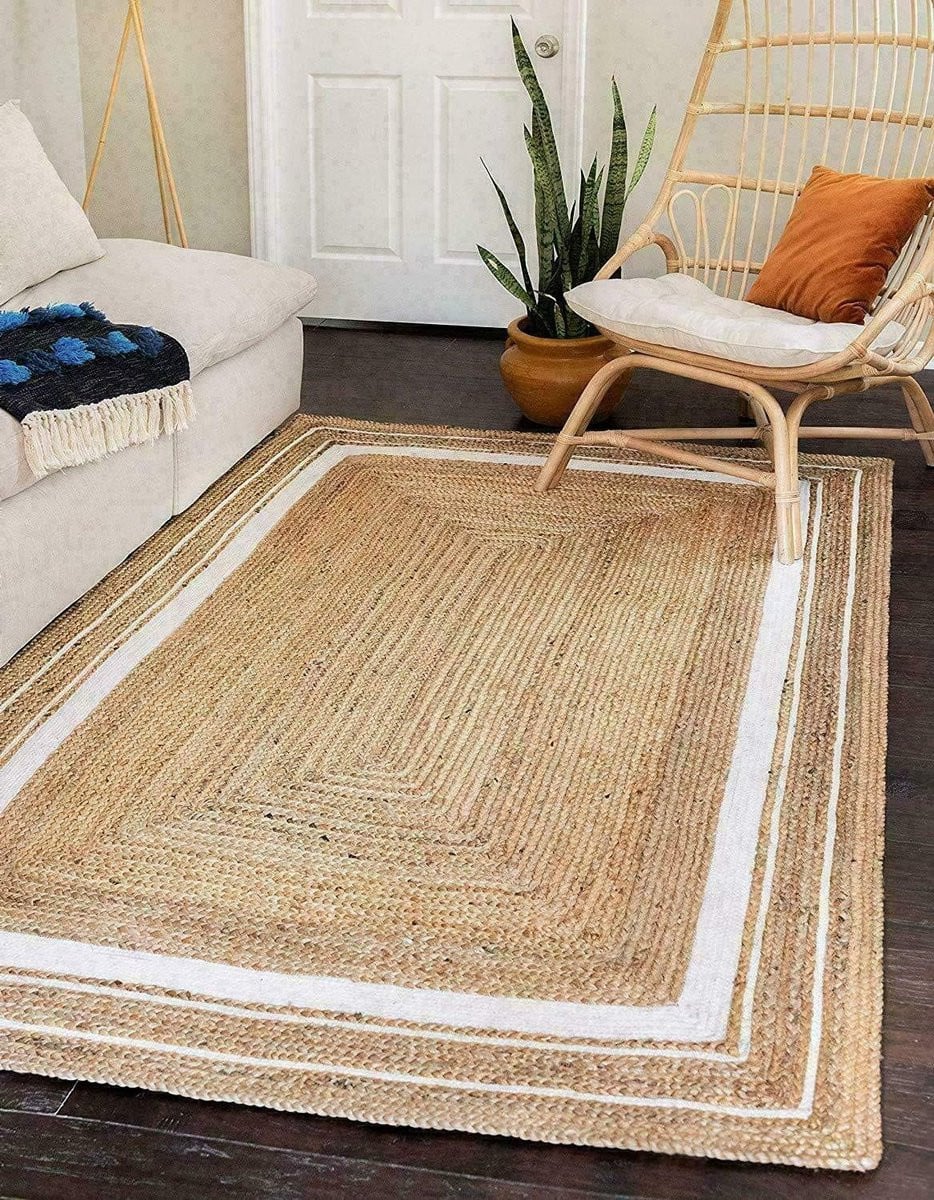 Handgeweven Jute Vloertapijt - Rechthoekig - Beige Wit
