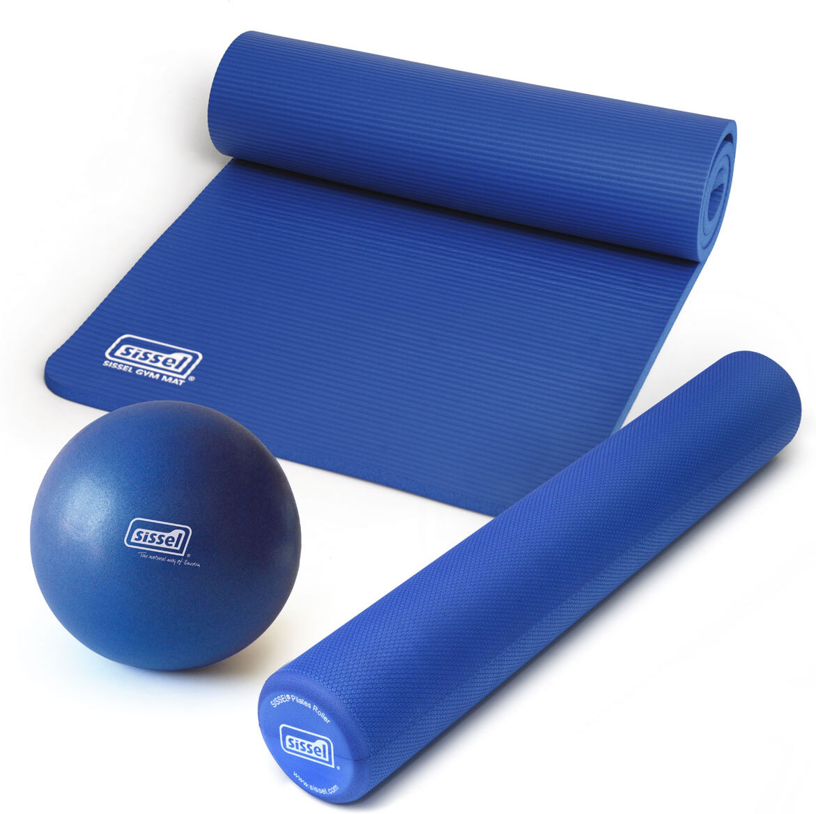 Sissel KIT PILATES CASA LITE PREMIUM BLU: Soft Ball, Rullo e Materassino Blu