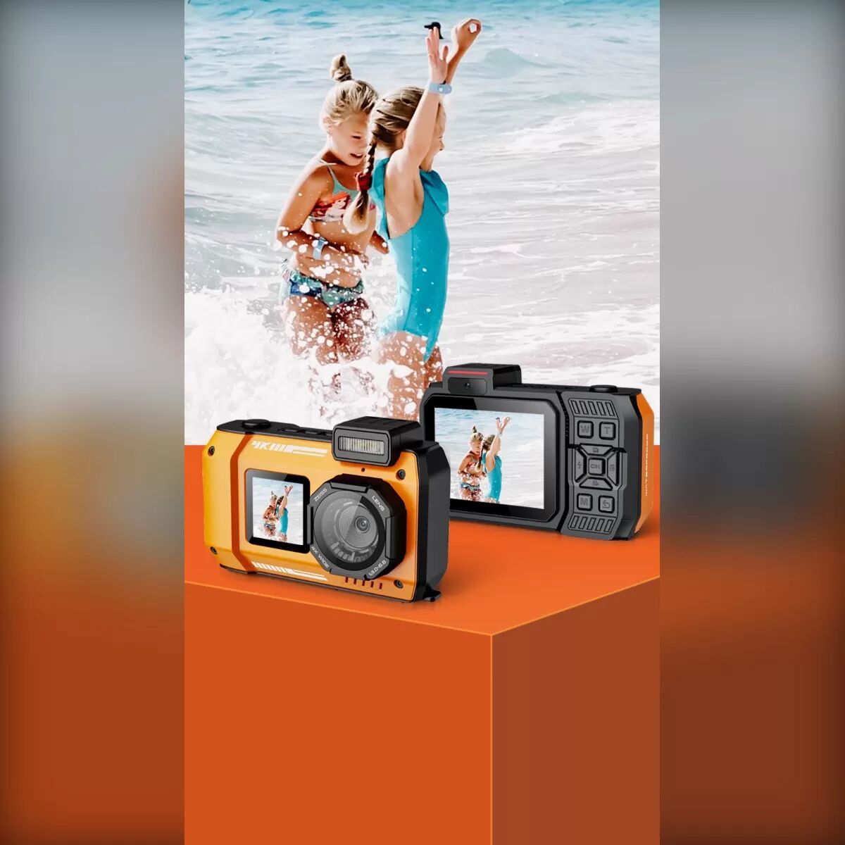 INF 4K Unterwasser-Digitalkamera mit 18x Zoom, LED-Aufhelllicht, Dual-Screen, EIS und IP68 10m wasserdicht Orange