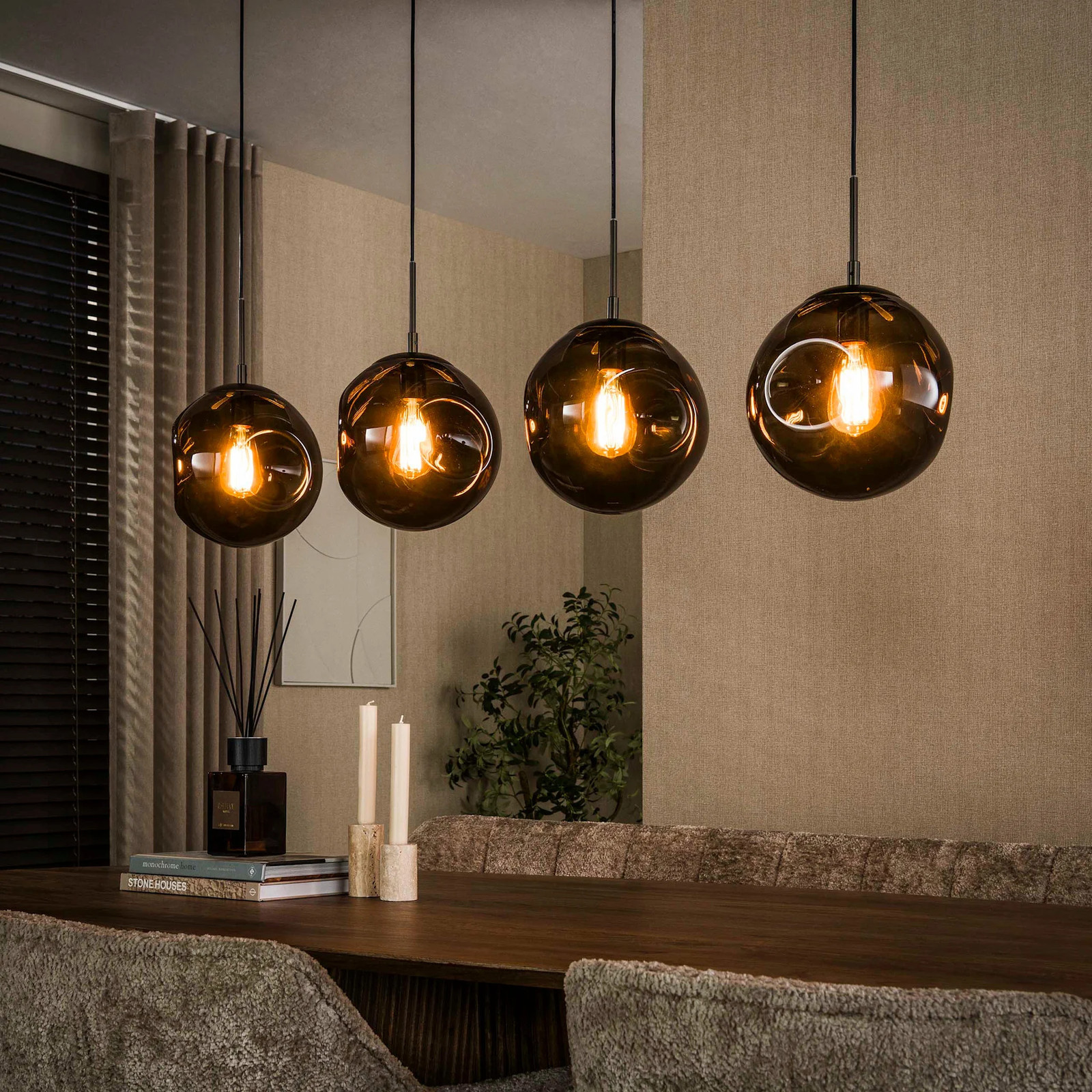 WoonStijl Stellar Hanglamp 4L Bruin en Brons met Glazen Elementen