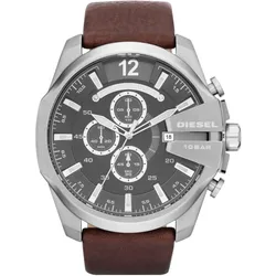 Chronograph DIESEL "MEGA CHIEF", braun (dunkelbraun), Armbanduhren, Herren, Chronograph, Quarzuhr, Armbanduhr, Herrenuhr, Stoppfunktion, Lederarmband