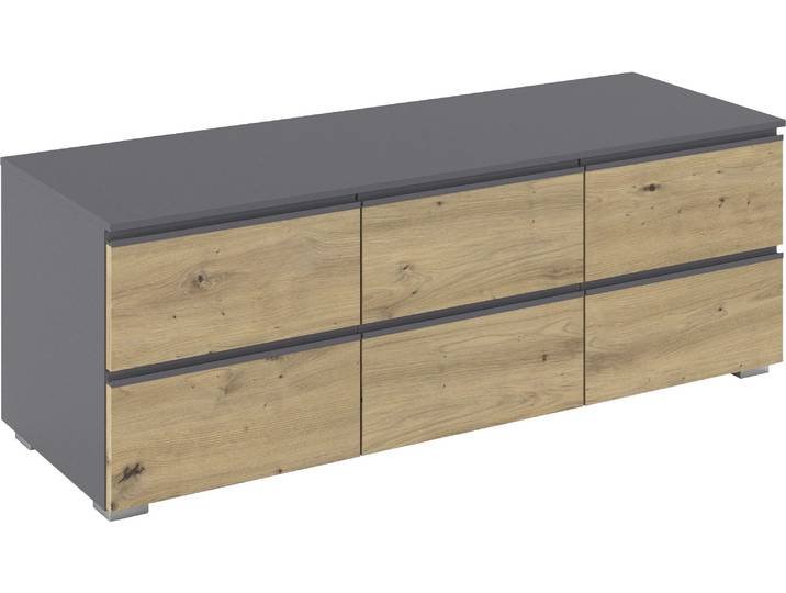 TV-Board RAUCH Joel , braun (graumetallic, eiche artisan), B:120cm H:42cm T:42cm, Holzwerkstoff, Sideboards, TV-Board, praktische und geräumige Schubladen MADE IN GERMANY
