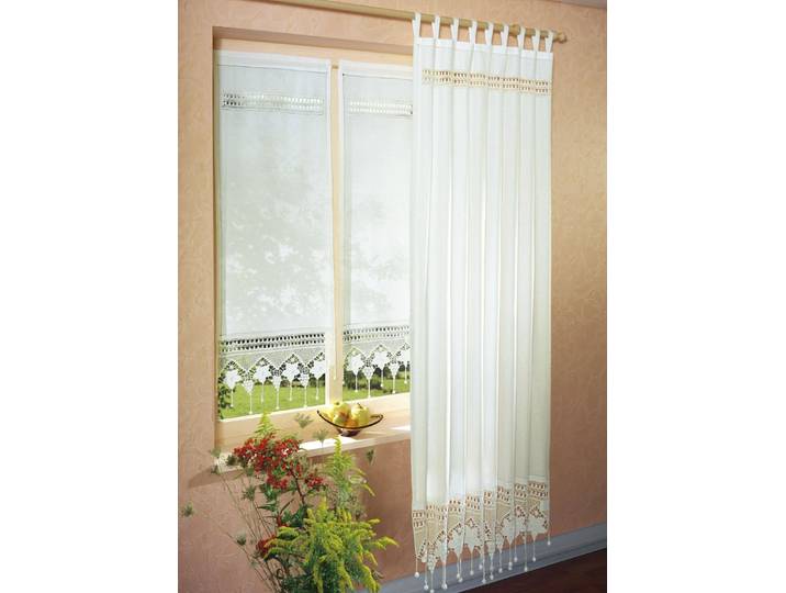 Handgefertigte Fensterdekoration aus 100% Baumwolle, Champagner, Größe 436 (Seitenschal, H225xB120 cm)