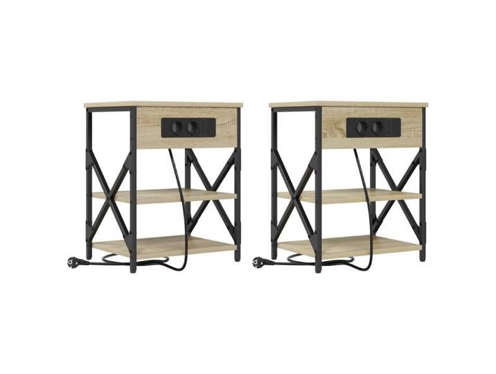 CHEZ JILI* Lot de 2 Table de nuit avec station de chargement - RUIGOU - Petite table de chambre Chêne sonoma Août832713